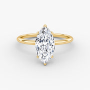 Marquise Cut - Plain Band Hidden Halo - Classic Engagement Ring- 14 K Gold